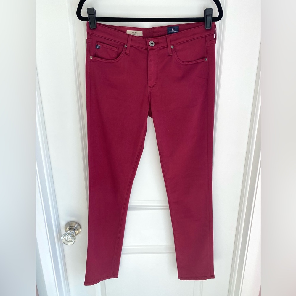 AG The Stilt Mid-Rise Cigarette Leg Ankle Length Jeans Red Size 29